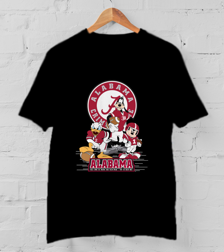 Alabama Crimson Tide Disney Characters Football Team Featuring Mickey Donald Goofy T-Shirt