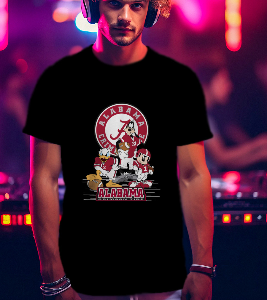 Alabama Crimson Tide Disney Characters Football Team Featuring Mickey Donald Goofy T-Shirt