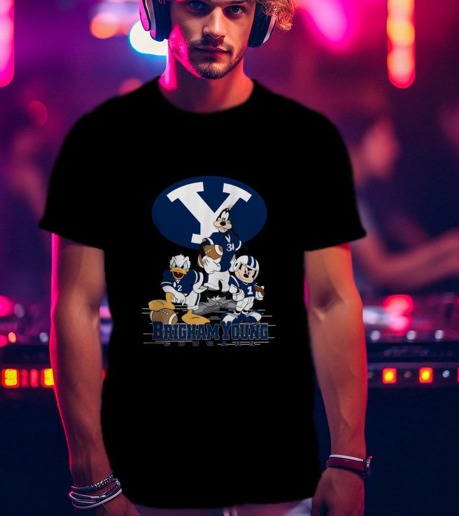 Brigham Young Cougars Mickey Donald Goofy Football Team T-Shirt