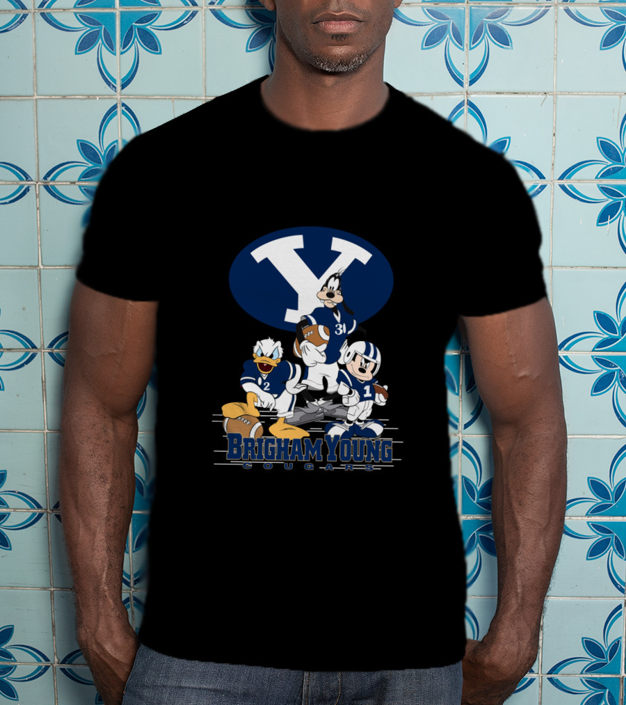 Brigham Young Cougars Mickey Donald Goofy Football Team T-Shirt