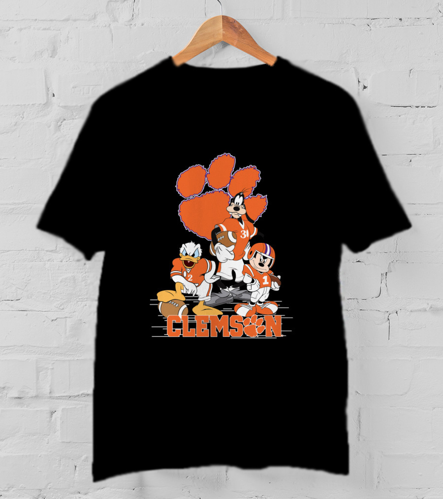 Clemson Disney Characters Football Team Mickey Donald Goofy Paws T-Shirt