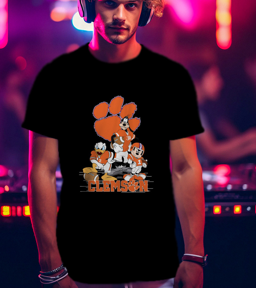 Clemson Disney Characters Football Team Mickey Donald Goofy Paws T-Shirt