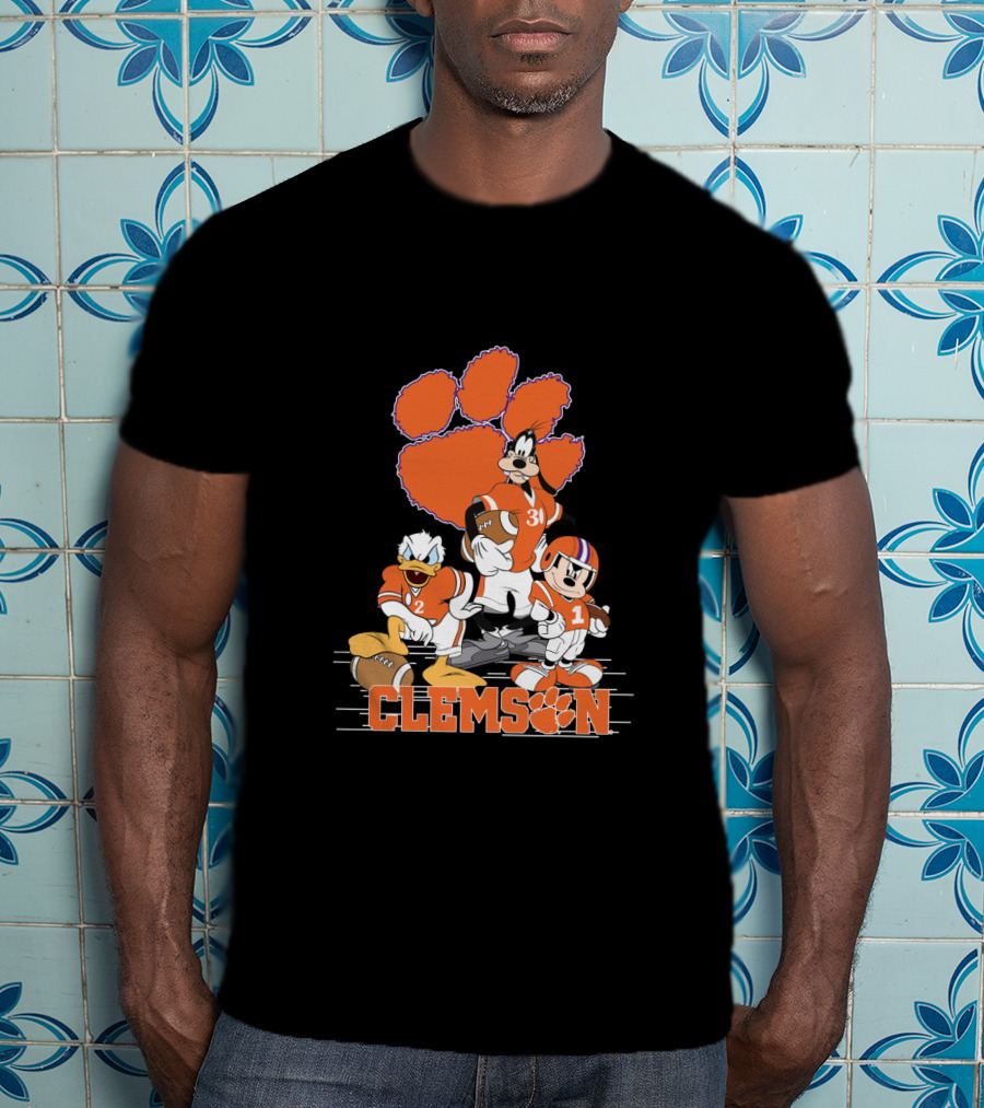 Clemson Disney Characters Football Team Mickey Donald Goofy Paws T-Shirt