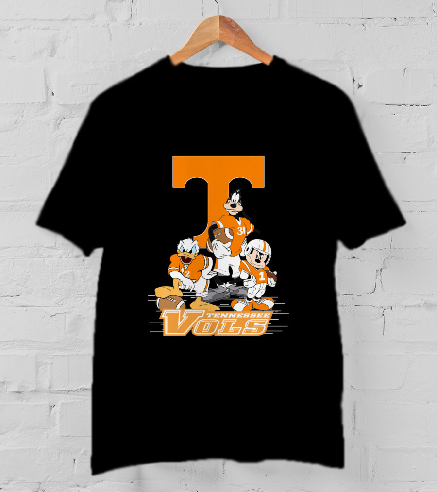 Tennessee Vols T Logo Donald Goofy Mickey Football Players T-Shirt