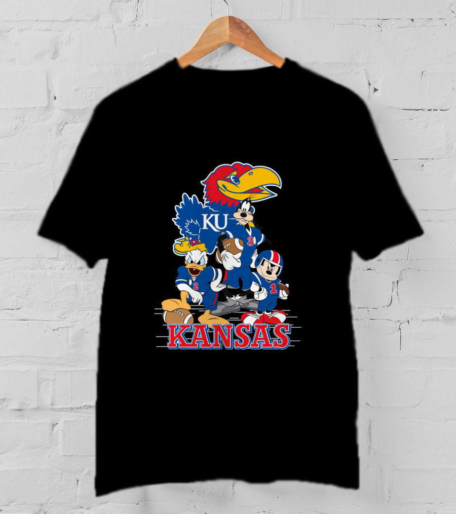Kansas Ku Jayhawks Disney Characters Football Team Collab T-Shirt