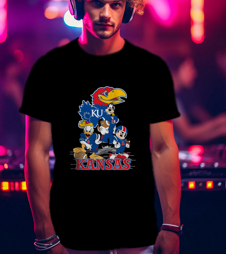 Kansas Ku Jayhawks Disney Characters Football Team Collab T-Shirt
