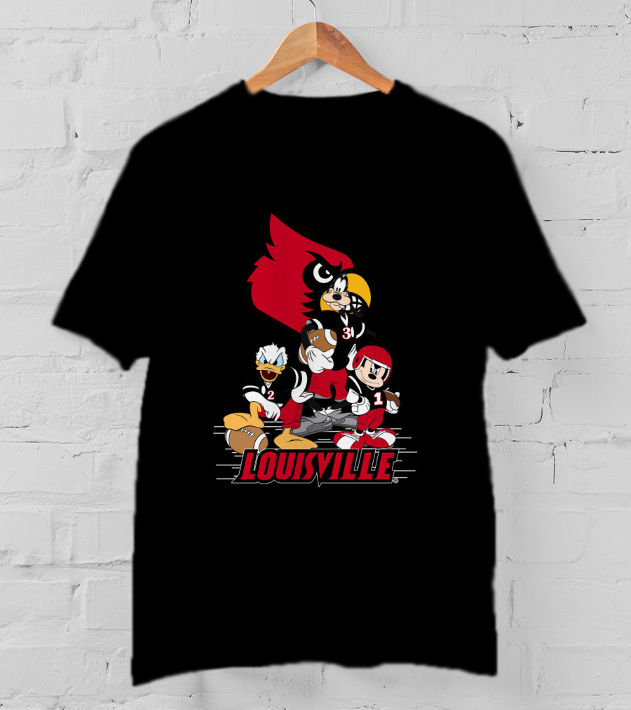 Louisville Cardinals Disney Characters Mickey Donald Goofy Football T-Shirt