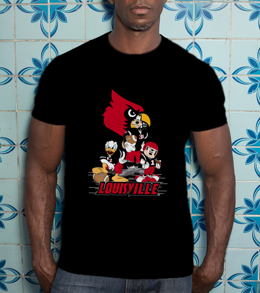 Louisville Cardinals Disney Characters Mickey Donald Goofy Football T-Shirt