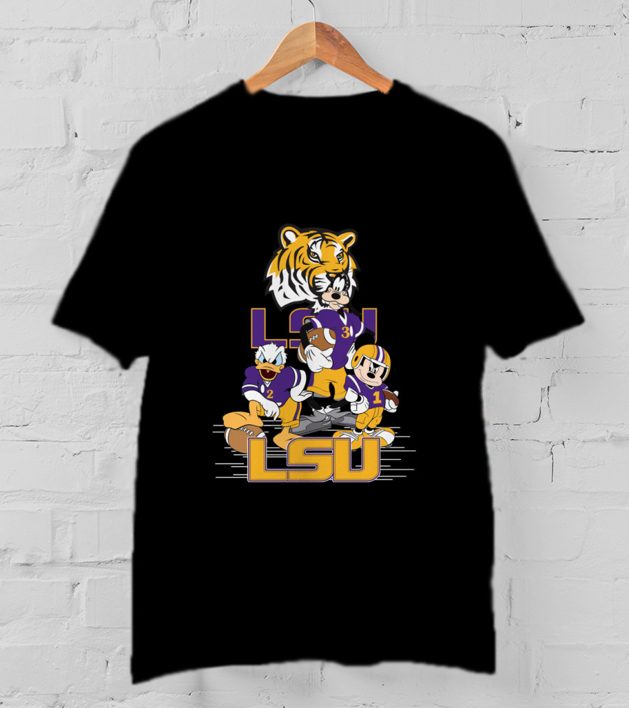 Lsu Tigers Mickey Donald Goofy Football Team Cartoon Characters T-Shirt