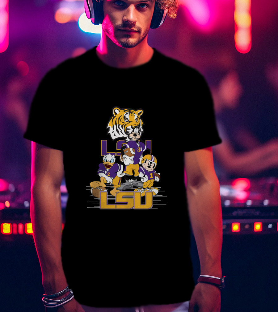Lsu Tigers Mickey Donald Goofy Football Team Cartoon Characters T-Shirt