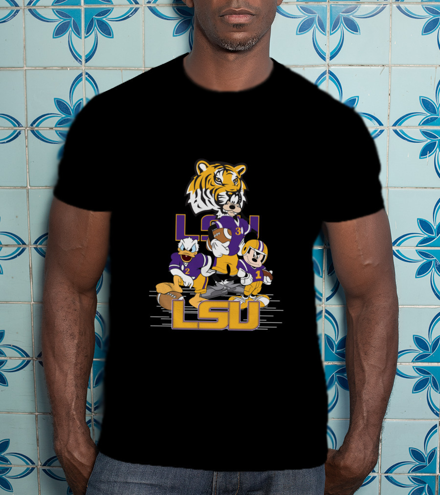 Lsu Tigers Mickey Donald Goofy Football Team Cartoon Characters T-Shirt