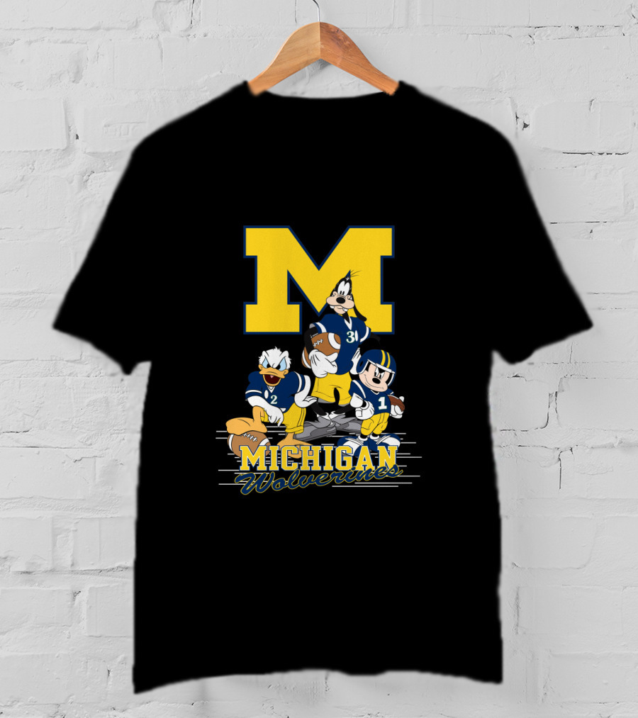 Michigan Wolverines Donald Mickey Goofy Football T-Shirt
