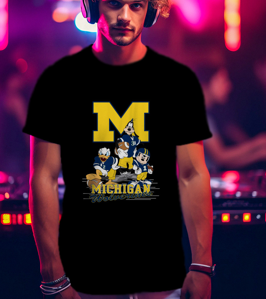Michigan Wolverines Donald Mickey Goofy Football T-Shirt