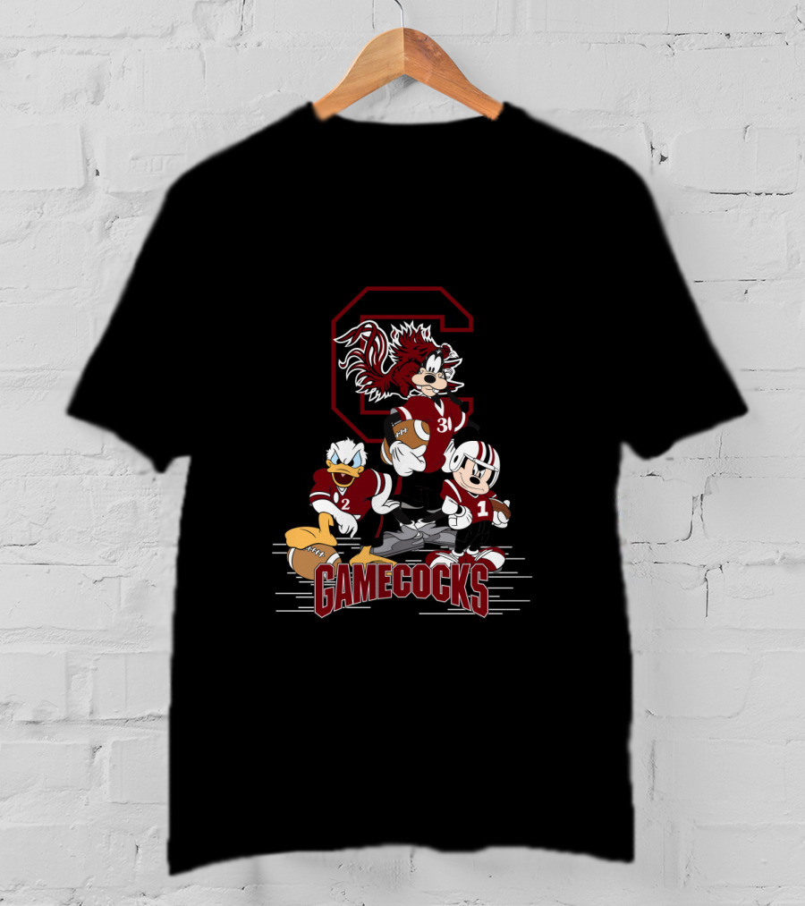 Chtnca10027 South Carolina Gamecocks Mickey Mouse Donald Duck Goofy Football T-Shirt