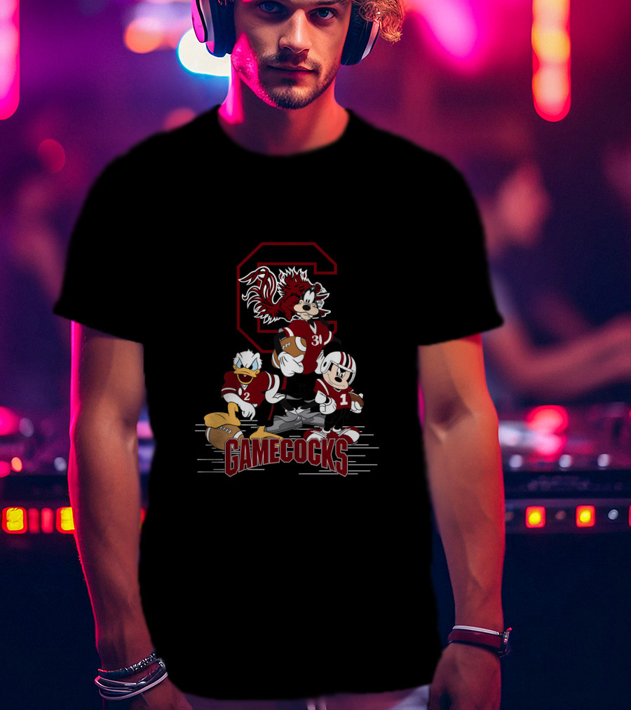 Chtnca10027 South Carolina Gamecocks Mickey Mouse Donald Duck Goofy Football T-Shirt