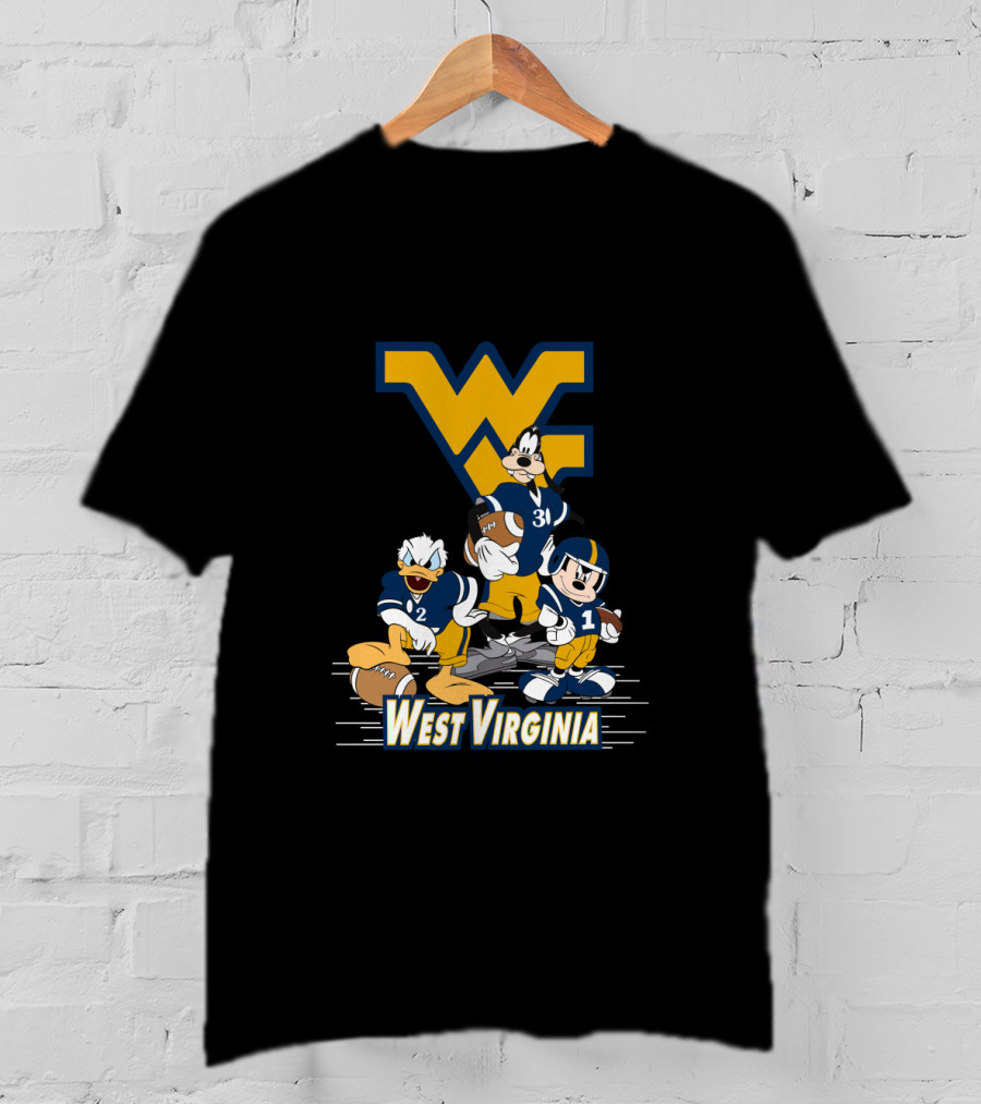 Disney Characters West Virginia Football Team Mickey Donald Goofy Wvu T-Shirt