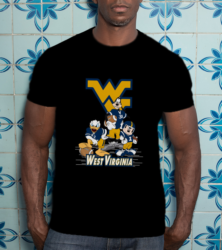 Disney Characters West Virginia Football Team Mickey Donald Goofy Wvu T-Shirt