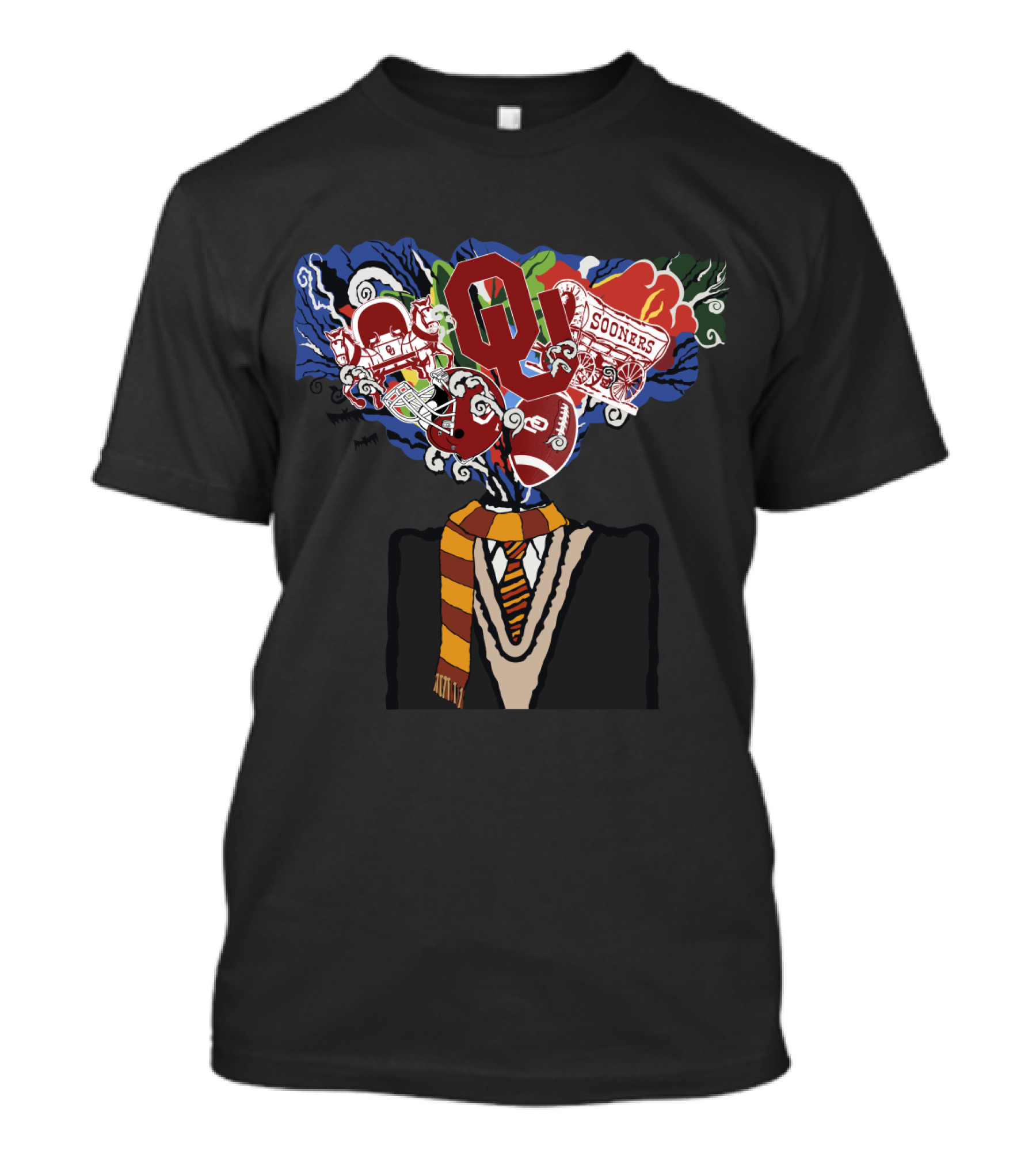 Oklahoma Sooners Football Head Filled With Iconic Symbols And Colors T-Shirt