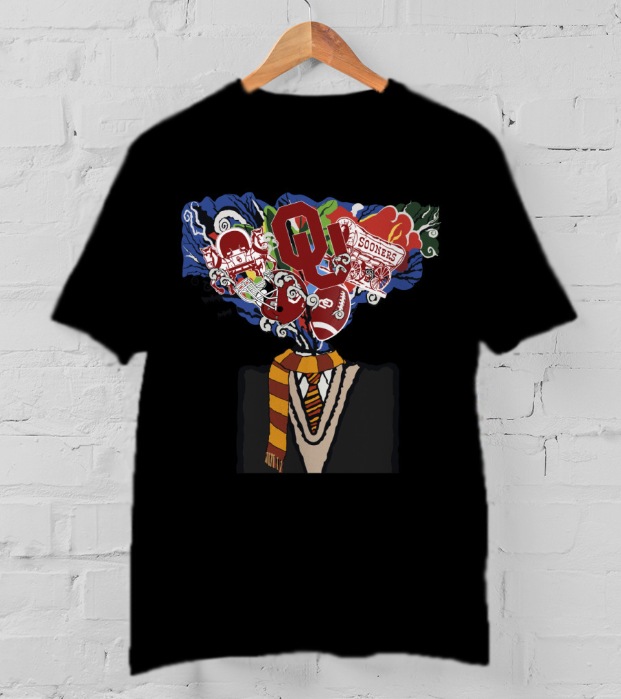 Oklahoma Sooners Football Head Filled With Iconic Symbols And Colors T-Shirt