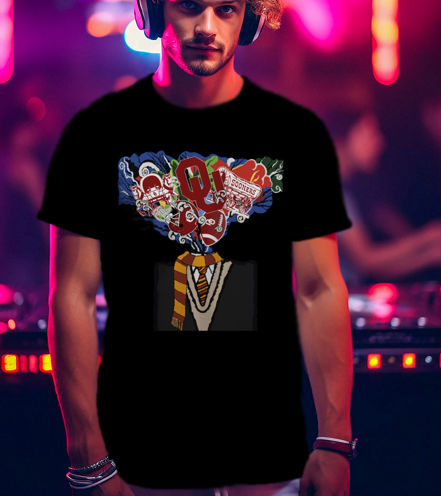 Oklahoma Sooners Football Head Filled With Iconic Symbols And Colors T-Shirt