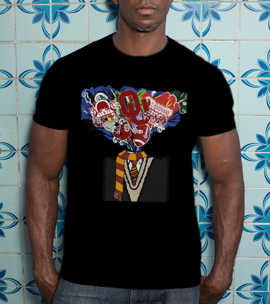 Oklahoma Sooners Football Head Filled With Iconic Symbols And Colors T-Shirt