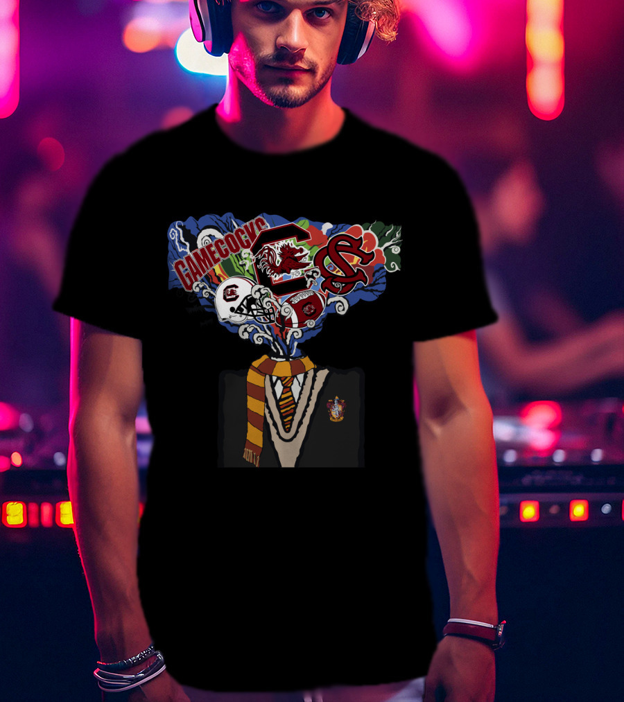 Gamecocks Hogwarts Crossover With Gryffindor And University Of South Carolina Logos T-Shirt