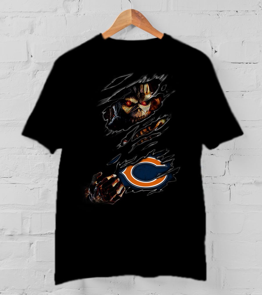 Chicago Bears Halloween Horror Claw Rips With Scary Monster Face T-Shirt