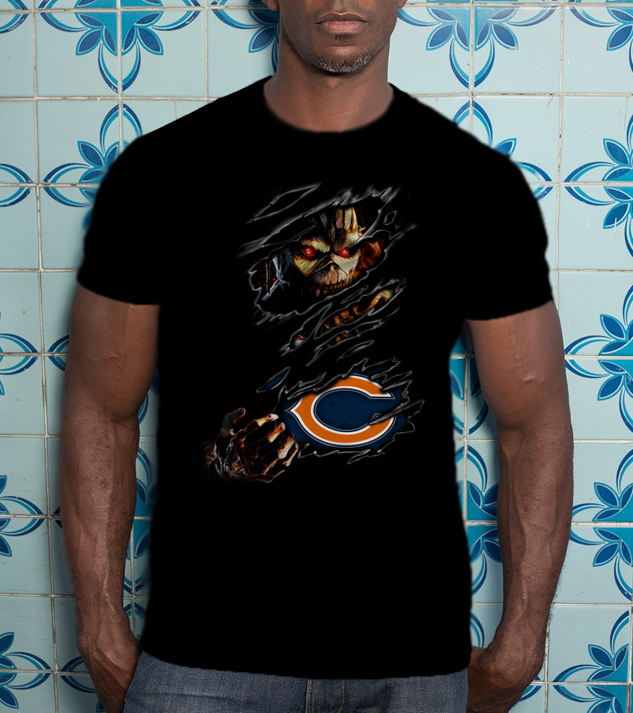 Chicago Bears Halloween Horror Claw Rips With Scary Monster Face T-Shirt