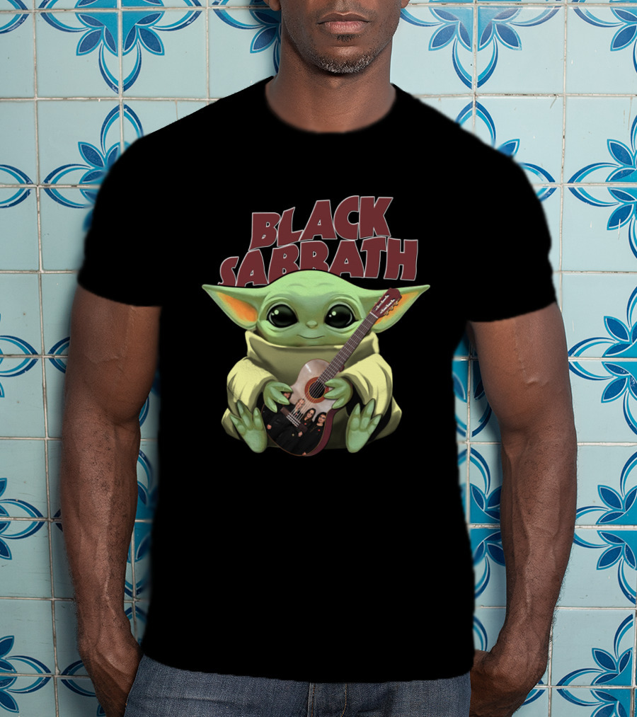 YODA Black Sabbath Cute Baby Holding Guitar T-Shirt