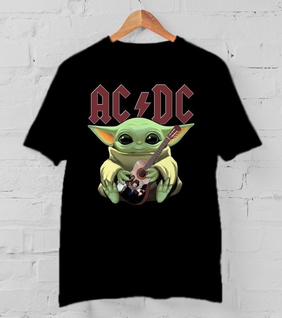 ACDC YODA Playing Guitar Grogu Mashup T-Shirt