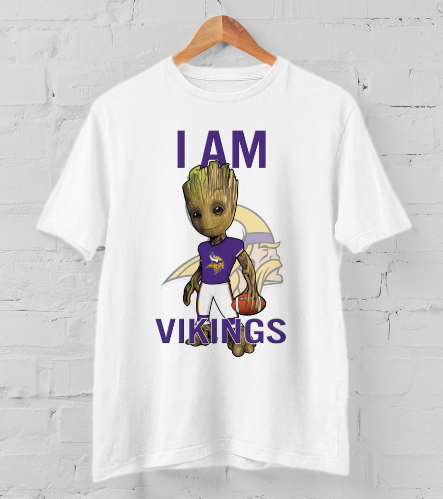 I Am Groot Minnesota Vikings Fan Holding Football T-Shirt