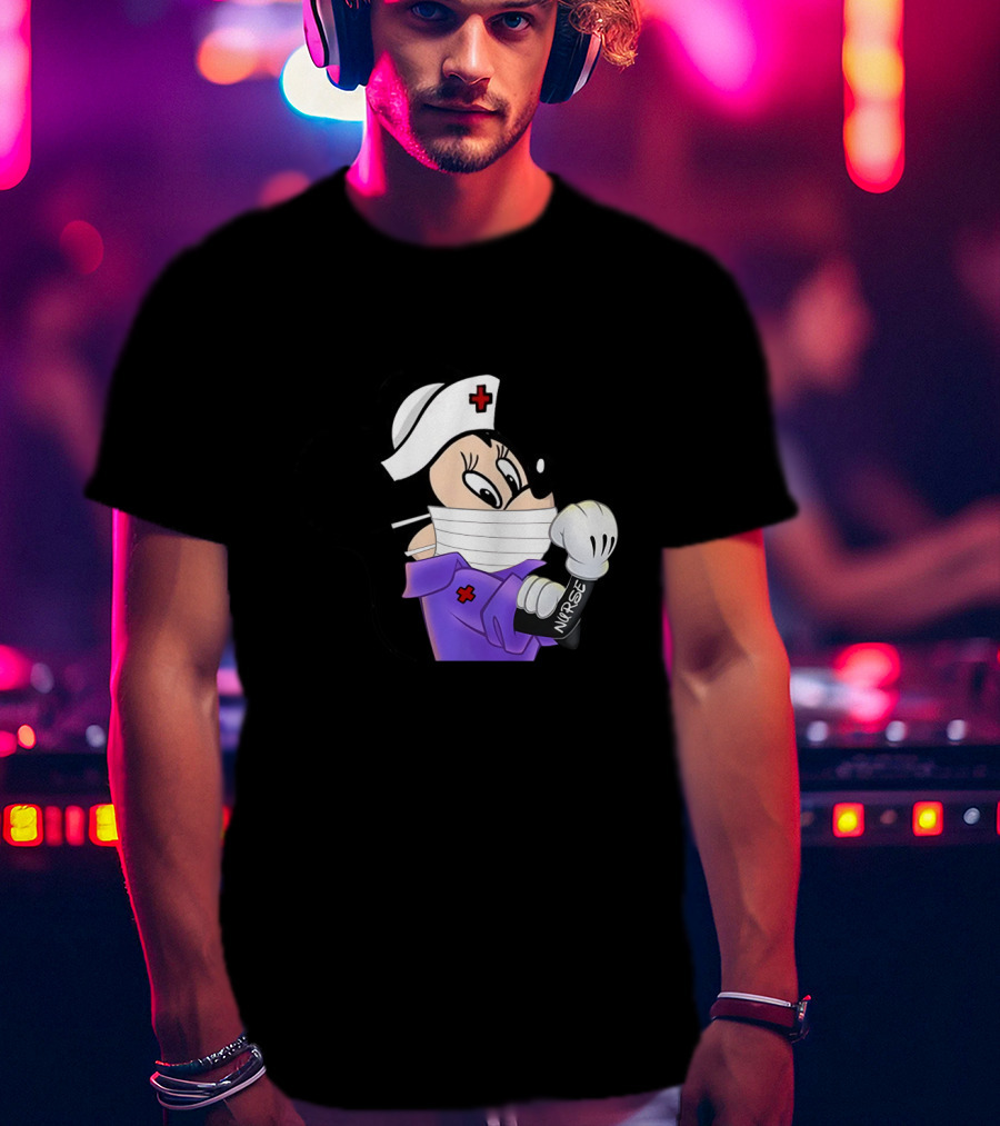 Mickey Nurse Character In Medical Uniform With Mask And Gloves T-Shirt
