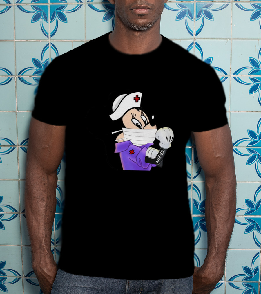 Mickey Nurse Character In Medical Uniform With Mask And Gloves T-Shirt