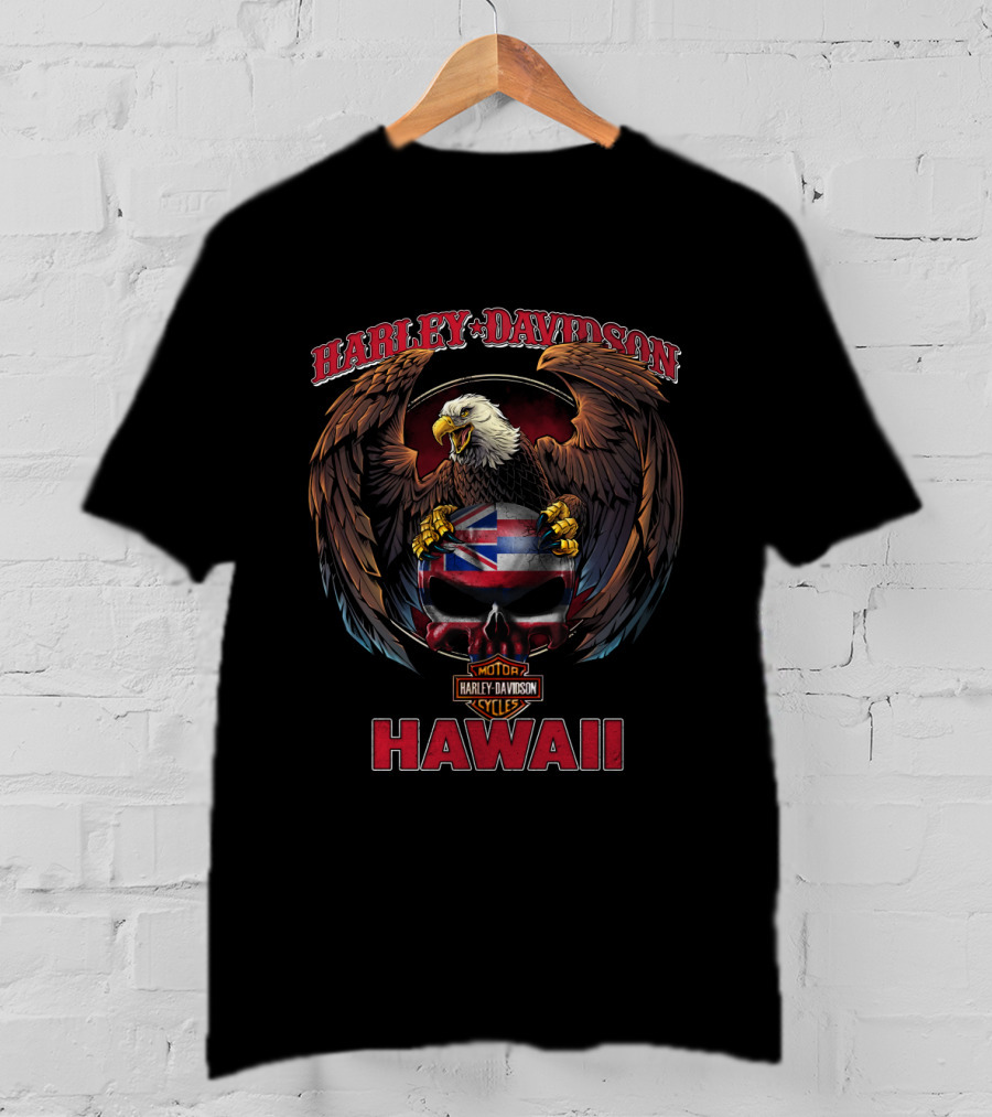 Harley Davidson Hawaii Eagle And Skull Motif T-Shirt