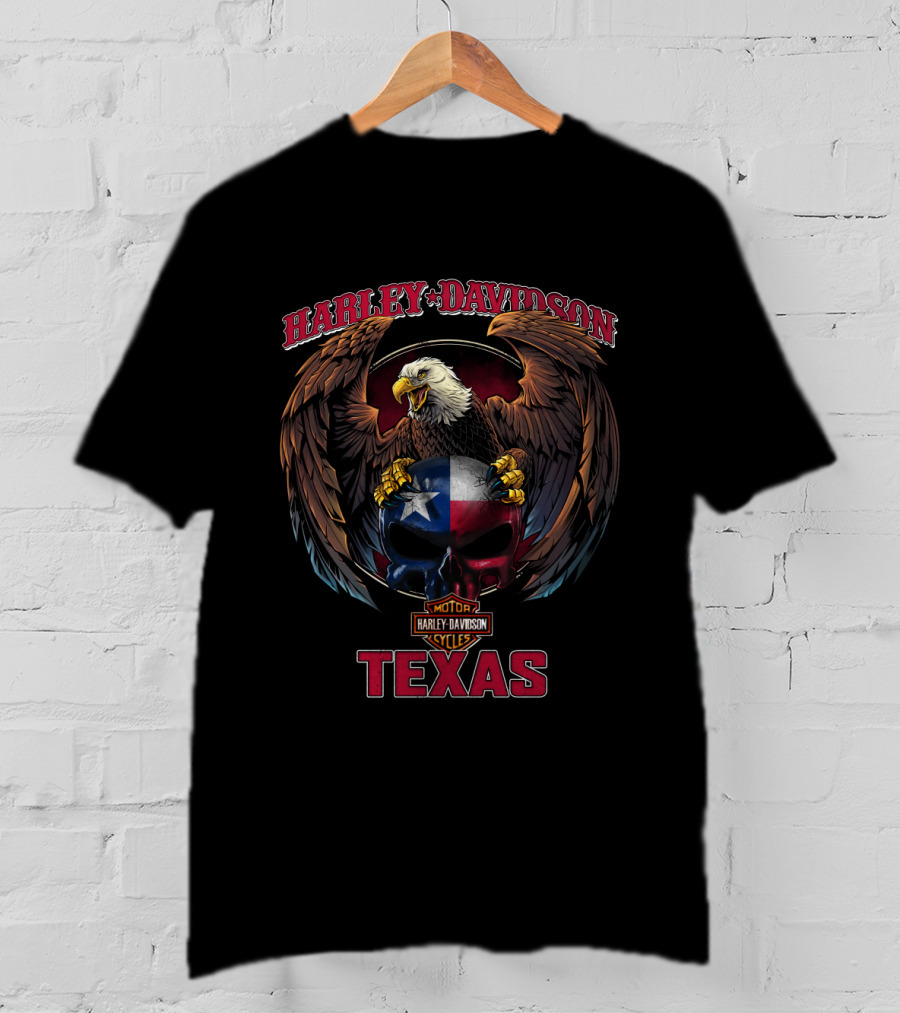 Harley Davidson Texas Eagle And Lone Star Skull Artwork T-Shirt