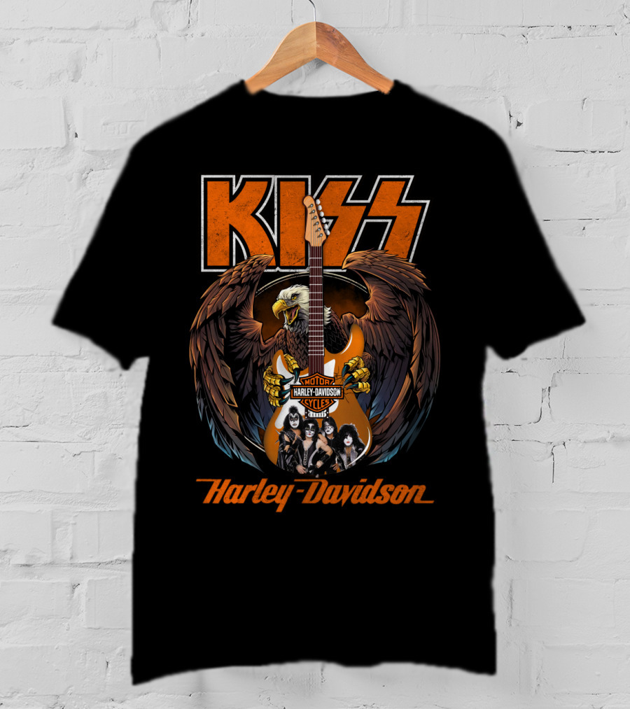 Kiss Harley Davidson Motorcycles Eagle Guitar Band Members T-Shirt