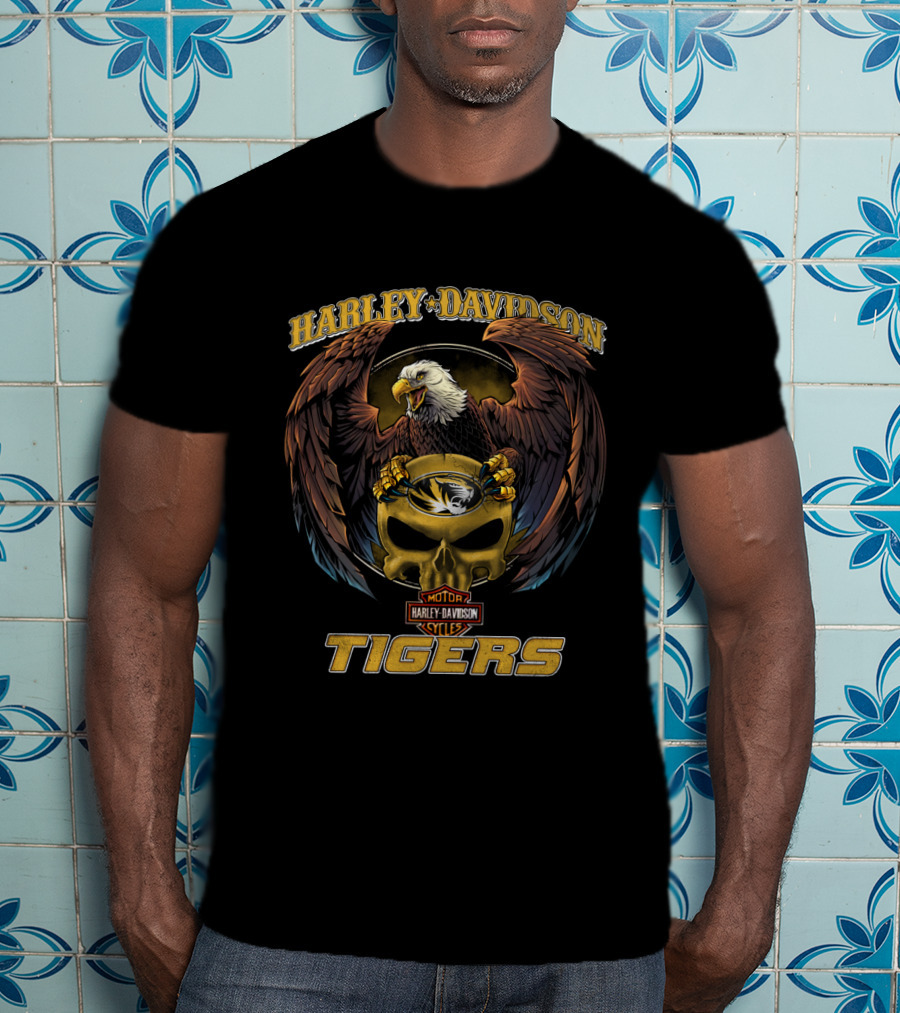 Harley Davidson Ncaa Missouri Tigers Eagle Skull T-Shirt