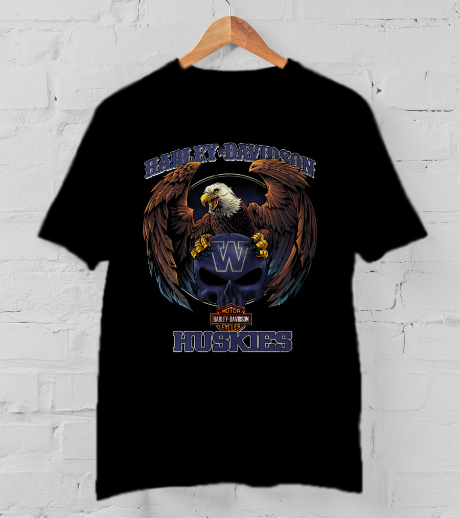 Harley Davidson Motorcycles Washington Huskies Eagle And Skull T-Shirt