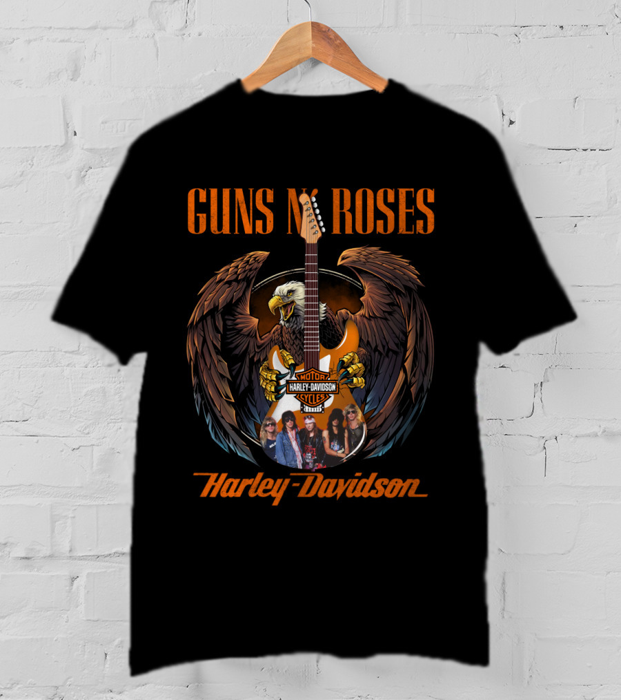Guns N Roses Harley Davidson Motor Styles Eagle Guitar T-Shirt