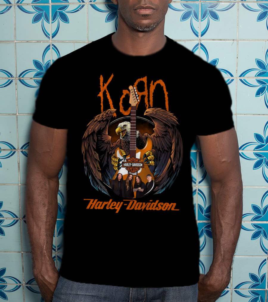 Korn Harley Davidson Motorcycles Eagle Guitar T-Shirt