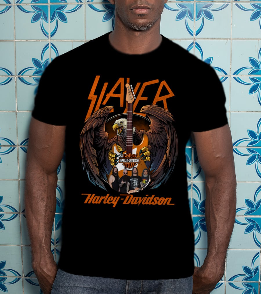 Slayer Harley Davidson Motorcycles Eagle Guitar T-Shirt