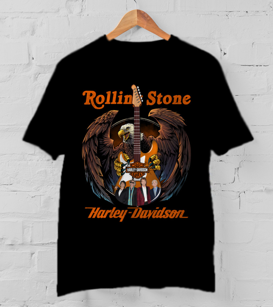 Rollin Stone Harley Davidson Motorcycle Styles Eagle Guitar Band Members T-Shirt
