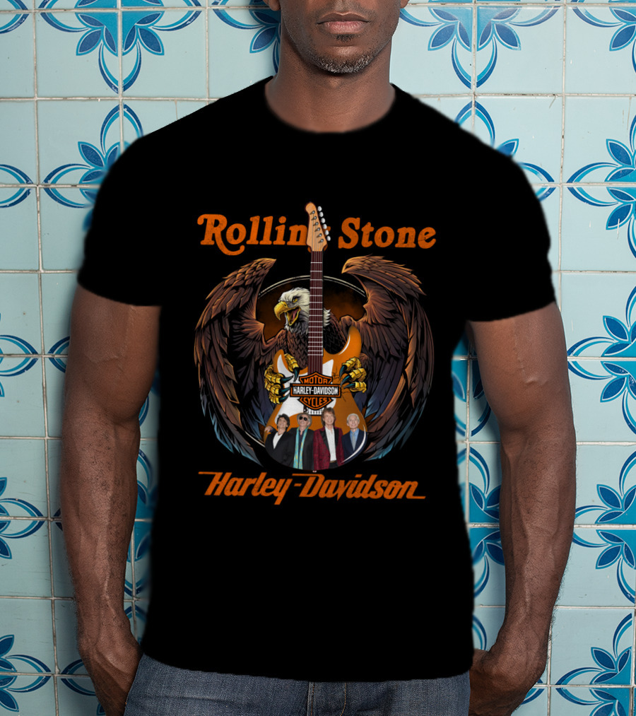 Rollin Stone Harley Davidson Motorcycle Styles Eagle Guitar Band Members T-Shirt