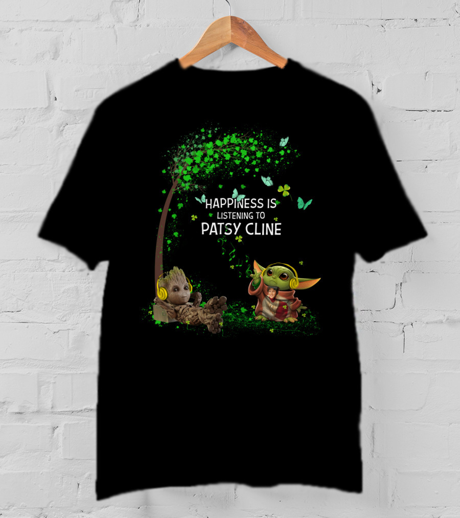 Happiness Is Listening To Patsy Cline With Groot And Baby Yoda T-Shirt