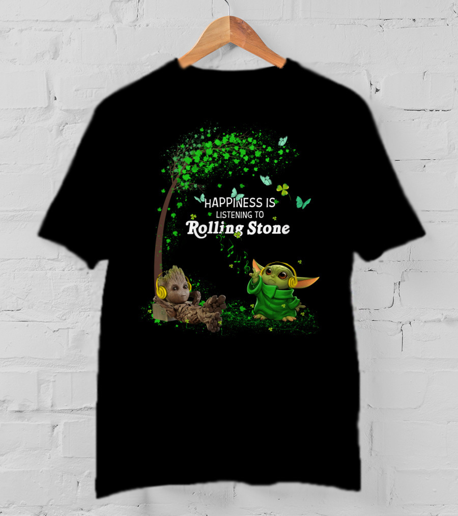 Happiness Is Listening To Rolling Stone Baby Alien And Tree Creature T-Shirt