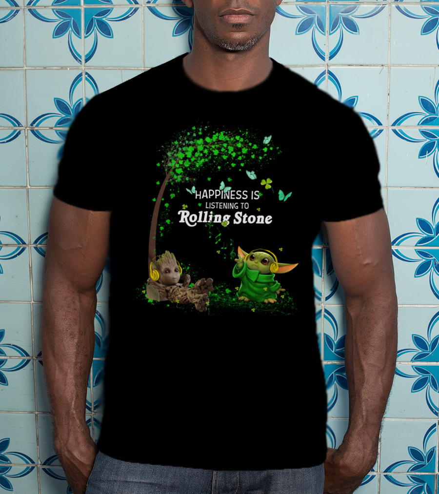 Happiness Is Listening To Rolling Stone Baby Alien And Tree Creature T-Shirt