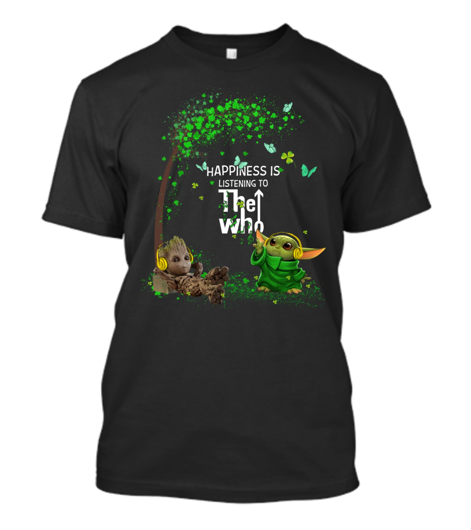 Happiness Is Listening To The Who With Baby Alien Figures And Headphones T-Shirt