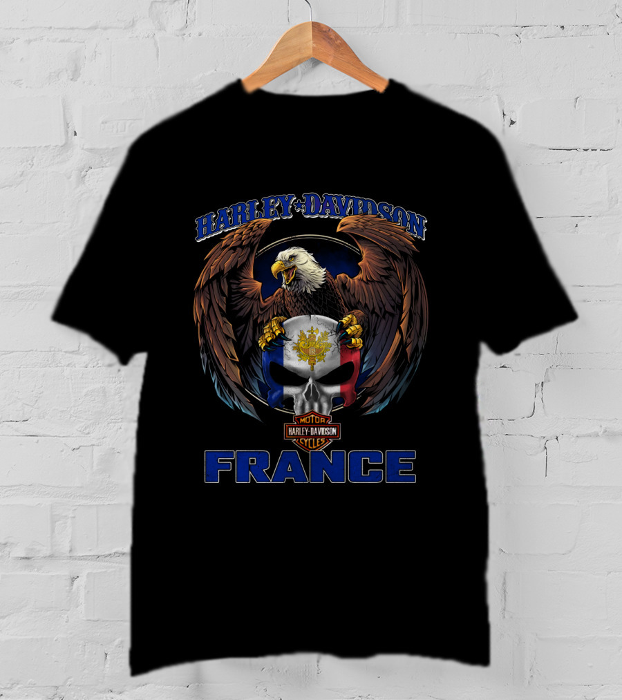 Harley Davidson France Eagle Skull Crest Motocycles T-Shirt
