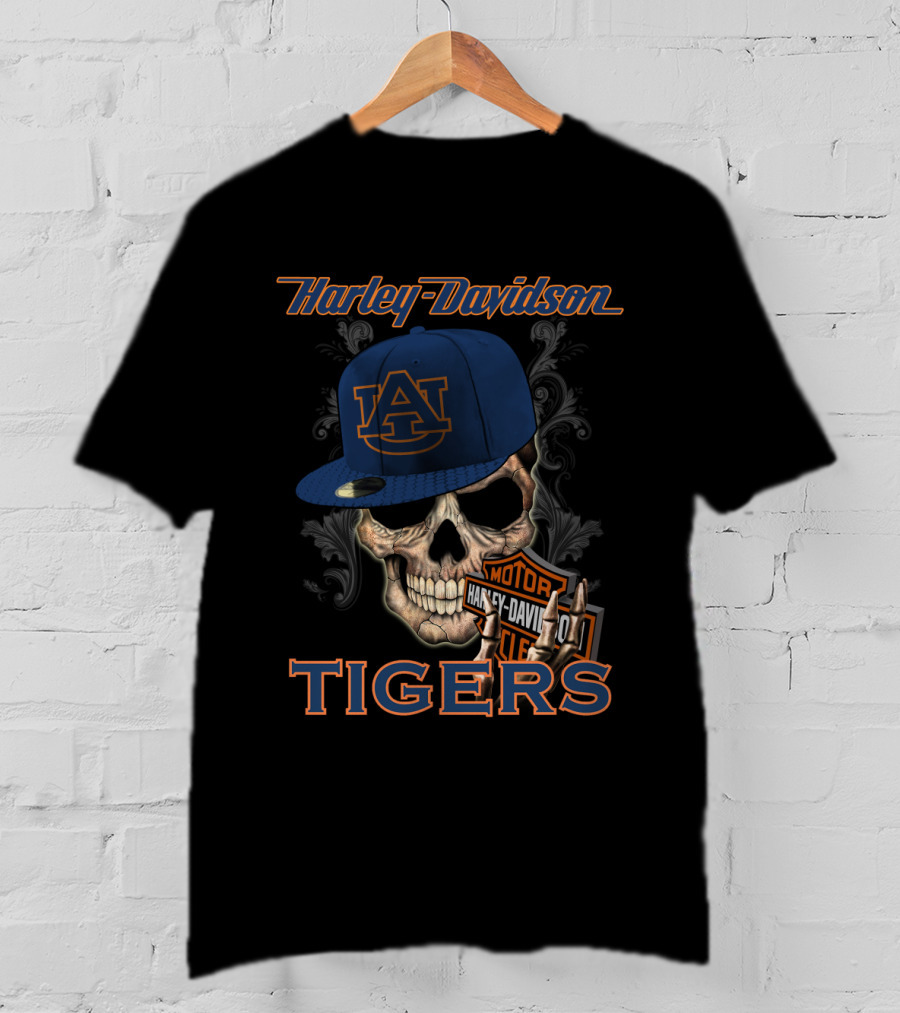 Harley Davidson Auburn Tigers Skull With Cap T-Shirt