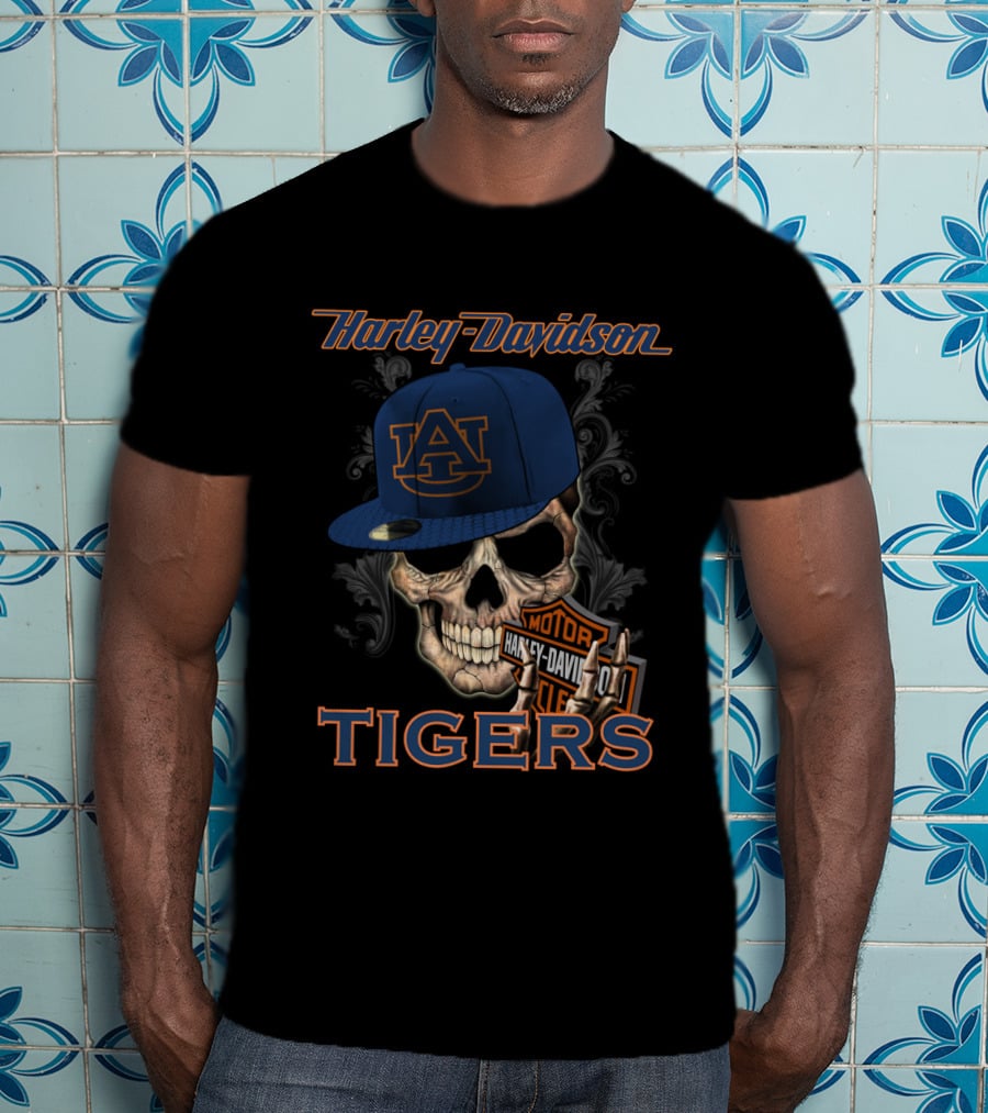 Harley Davidson Auburn Tigers Skull With Cap T-Shirt
